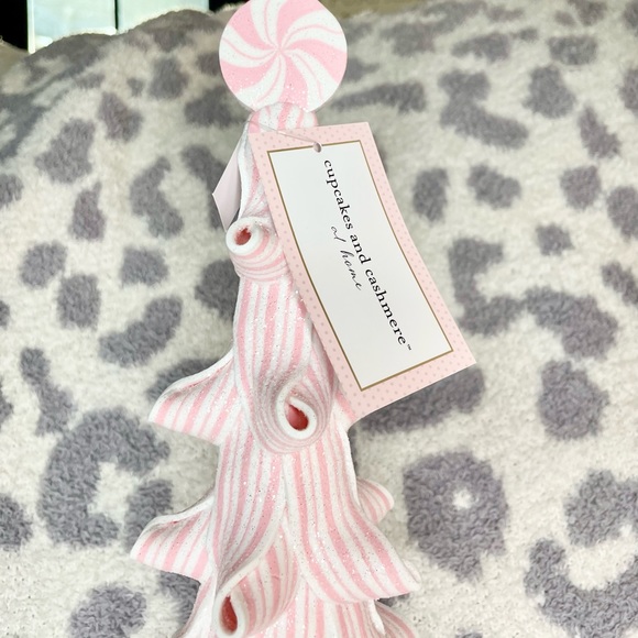 Set of 2 Cupcakes & Cashmere Pink White Glitter Ribbon Peppermint Holiday Trees - Picture 2 of 4
